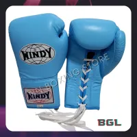 Windy lace up gloves Light blue (10,12,14 oz) genuine leather วินดี้ นวมเชือก สีฟ้า นวม ชกมวย ผลิตจากหนังเเท้จากโรงงานวินดี้