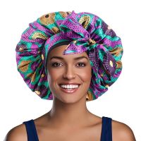 Extra Large African Pattern Print Satin Bonnet Women Night Sleep Cap Adjustable Wide Band Elastic Head Wrap Hair Bonnet Hat