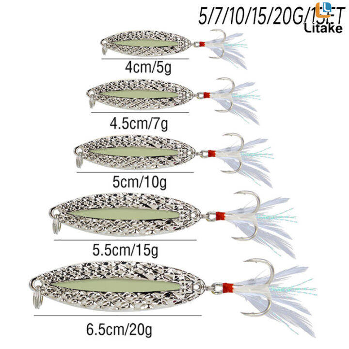 ตะขอเบ็ดตกปลาเหยื่อตกปลาพร้อมเทียม5ชิ้น5-7-10-15-20กรัมช้อนเรืองแสงโลหะผสมสังกะสี