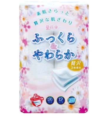 Hanataba กระดาษชำระ ญี่ปุ่น กระดาษทิชชู่ หนา3ชั้น ละลายน้ำได้ ทิ้งลงชักโครกได้เลยไม่ตัน ไร้กลิ่น 12ม้วน　トイレットペーパー