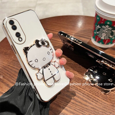 Phone Case เคส Honor90 Honor 90 Lite 5G เคสลายการ์ตูนน่ารักเฮลโลคิตตี้ลูกอมชุบพร้อมกระจกแต่งหน้าพกพาได้ฝาครอบแบบนิ่มที่วางโทรศัพท์2023