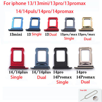 ถาดใส่ซิมการ์ดแบบคู่/เดี่ยวสำหรับ Iphone 13/ 13Mini/13pro /13Promax/14/14Plus/14pro/14Promax ที่ใส่ซิมการ์ดตัวอ่านถาดใส่ซิมกระเป๋าเก็บบัตรช่อง SD ส่วนอะไหล่อะแดปเตอร์