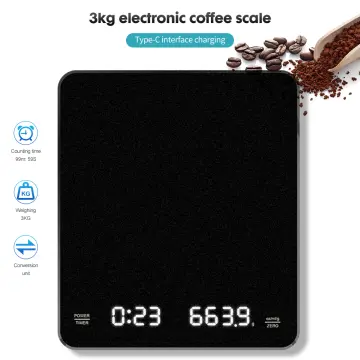 Coffee Electronic Scales Pour Over Espresso 3kg 0.1g LED Auto Timer Smart  Kitchen Scale Built-in Battery USB Charging