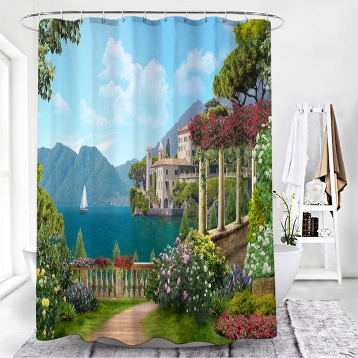 cw-seaside-beach-scenery-shower-curtains-trees-mountain-landscape-wall-hanging-curtain