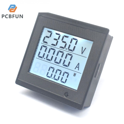 pcbfun หน้าจอดิจิตอล LCD แรงดัน0-20A AC80-300V แบบมัลติฟังก์ชันพลังงานไฟฟ้า110V 220V โวลต์มิเตอร์