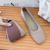 EOEODOIT Stretch Knitted Shoes Spring Autumn Women Flat Heel Anti Skid Ballet Flats Slip On Breathable Loafer For Female