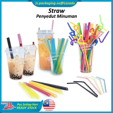 Color Disposable Flat Mouth Thick Straws 11 X 210 Mm Straight Tube 100 Packs