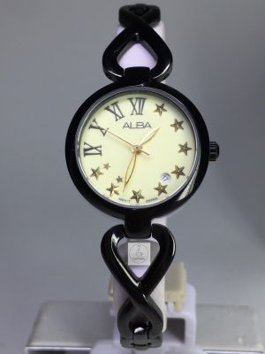 นาฬิกาข้อมือผู้หญิง  ALBA  รุ่น AH7A47X1 สายสร้อยและตัวเรือนสแตนเลสสีดำ หน้าปัทม์สีครีม ของแท้ 100% CafeNalika