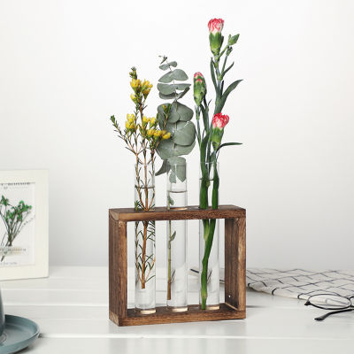 Newest Arrival Hydroponic Plants Container with Wood Frame Clear Glass Test Tube Vase for Home Decoration