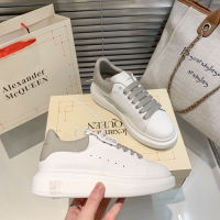 Upgraded Versatile Little White Shoes Mens and Womens mcqueenˉ2023 New Leather Thick Soled Casual Low-Top Shoes Inner Heightened Board Shoes