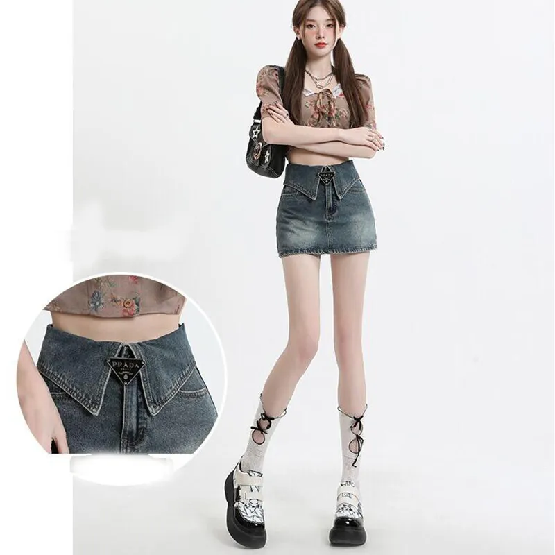 Asian Hot Denim shorts women's American style spicy low-waisted
