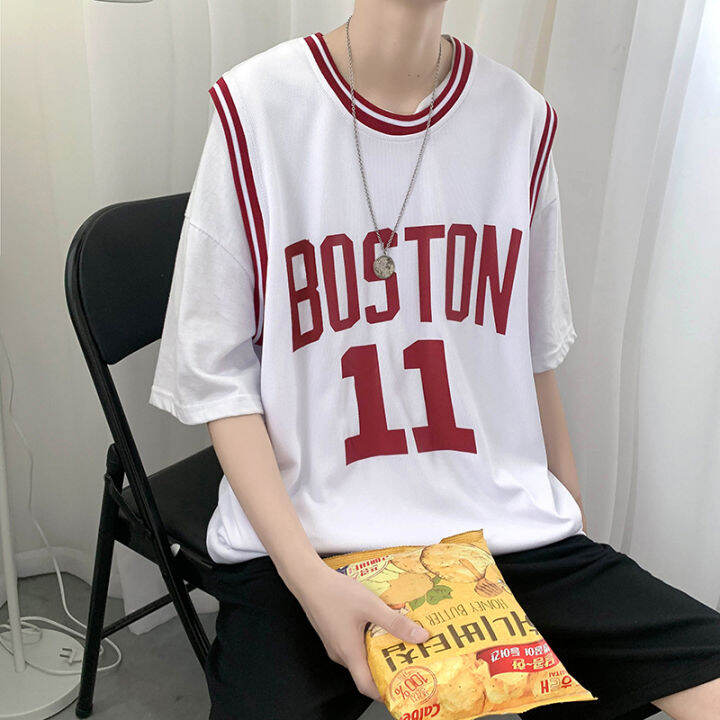 summer-sports-leisure-short-sleeve-male-loose-korean-version-handsome-web-celebrity-trend-hip-hop-basketball-clothing