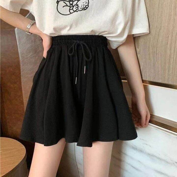 mexzt-5xl-summer-shorts-skirts-women-elastic-high-waist-casual-wide-leg-shorts-korean-a-line-loose-mini-skirt-black-short-pants