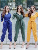 Ayashop เสื้อผ้าแฟชั่น Jumpsuitขายาว สีกรม เขียว เหลือง พร้อมส่ง