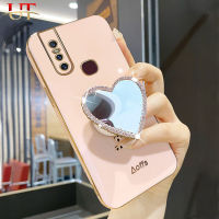 เคสสำหรับ VIVO V15 S1โปร V11i Y9s S10E V11มืออาชีพ V20 V21 V17 V21E V15โปร V20 S7โปรเคสนิ่มใส่โทรศัพท์ V23E S1 Y7S S12 V23เคส V29E เพชรกากเพชรสุดหรูหัวใจรักเคลือบตัวยึดกระจกฝาหลัง TPU