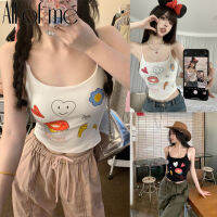 AllOfMe พิมพ์เสื้อกั๊กหญิงน่ารักสาวหวานเครื่องเทศ Halter Tube Top เสื้อสั้นภายในและภายนอก เซ็กซี่แฟชั่นอายุลดสายรัด 2023 ใหม่ halter cat bottoming เสื้อกั๊ก Y2K top