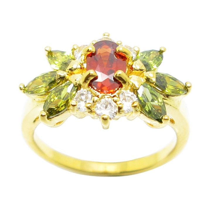 แหวนผู้หญิงมินิมอล-แหวนผู้หญิงแฟชั่น-แหวนดอกไม้-พลอยโกเมน-ประดับเพชร-พลอยมาคี-สีเขียวส่อง-ชุบทอง-บริการเก็บเงินปลายทาง