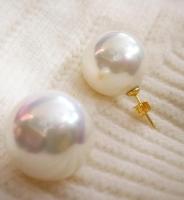 18mm white Shell Pearl gold Stud Earrings round ball beads Natural South Sea Shell Pearl Woman Jewelry