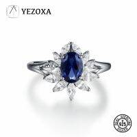 {แฟนละติน} YEZOXA แหวน925เงินสเตอร์ลิงสำหรับผู้หญิงสร้าง Tanzanite ดอกไม้สีฟ้าอุปกรณ์งานแต่งงานของขวัญคริสต์มาสปรับแหวนปรับขนาดได้ได้