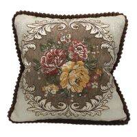 CURCYA Chenille Jacquard Flowers Embroidered Cushion Covers Royal Classic Floral Decorative Luxury Throw Pillow Cover Case