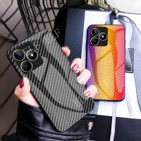 เคสโทรศัพท์ใหม่สำหรับ Realme C53 C55 C55NFC เคสแข็งคาร์บอนไฟเบอร์ปลอกกระจกเทมเปอร์ REALMEC53ขอบซิลิโคนนิ่มปิด Realme C55 NFC