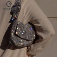 Womens Designer Rhinestones Crystal Mesh Armpit Bag evening Purse Soft Belt Handle Clutch Bag Party Prom Wedding shoulder bag