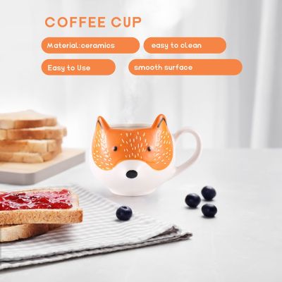 Ceramic Coffee Cup Cartoon Fox Shaped Cup Animal Pattern Home Kitchen Office Juice Milk Cup