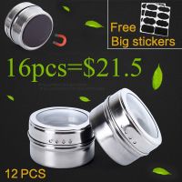 hotx【DT】 Magnetic Spice Jar Seasoning Pot Set Household Condiment Bottle Rack with Stickers Tools