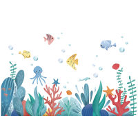 [SHIJUEHEZI] Fish Animals Wall Stickers DIY Seagrass Plants Wall Decals for Kids Room Baby Bedroom Bathroom Home Decoration