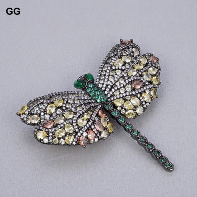 GuaiGuai Jewelry Luxury Brooch 51x58MM Multi Color Cubic Zirconia Micro Pave Dragonfly metal Color Plated Shape Brooch Women