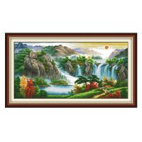 【hot】♙  Landscape 14CT Embroidery Needlework Kits Painting Printed Canvas Chinese Pattern