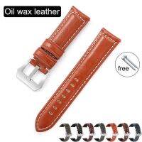 ✓☼❍ Retro หนัง Calfskin สาย 18 20 22 มม. 24 มม. สำหรับ Huawei /Samsung S3/Active Smart watchband Oil Wax Oriniday สายรัดข้อมือ