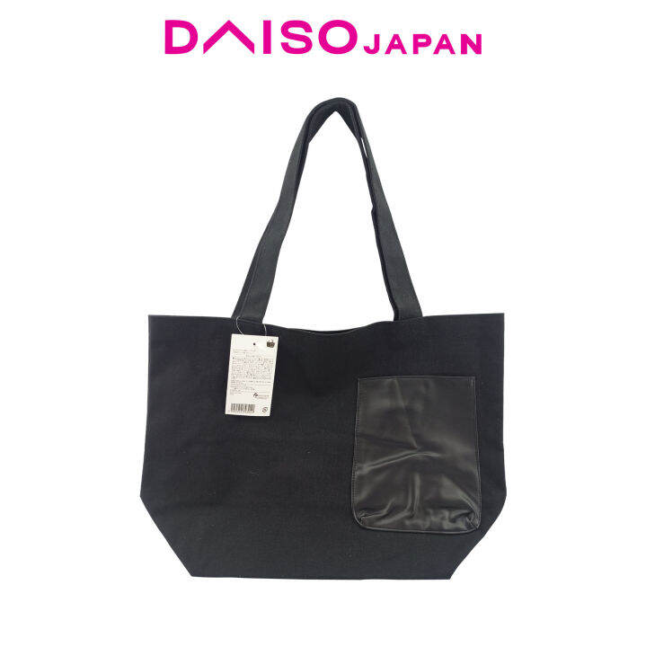 Daiso Black Wide Canvas Tote Bag Lazada PH