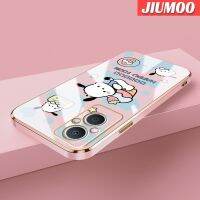 JIUMOO เคสปลอกสำหรับ OPPO Reno 7z 5G A96 Reno7 Lite F21 Pro 5G Reno 8 Lite Reno 8Z เคสการ์ตูนสุนัขน่ารักลายขอบสี่เหลี่ยมชุบดีไซน์ใหม่ฝาครอบหลังเต็มรูปแบบปลอกซิลิโคนป้องกันกล้องกันกระแทก