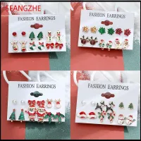 5FANGZHE 6 pairs จี้ห้อยคอ ต่างหูห้อยคริสต์มาส พังก์โกธิค โลหะผสมอัลลอยด์ หูกระดุม แฟชั่นสำหรับผู้หญิง เครื่องประดับงานปาร์ตี้ ต่างหูต้นคริสต์มาส คริสมาสต์