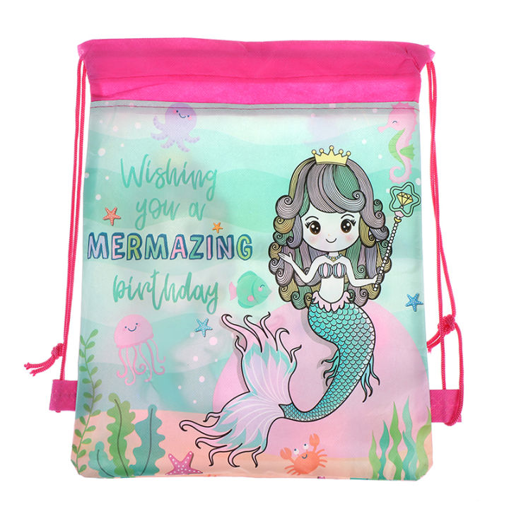 mazalan-mermaid-non-woven-bag-กระเป๋าเป้สะพายหลังเด็ก-travel-school-decor-กระเป๋าสตางค์ของขวัญ