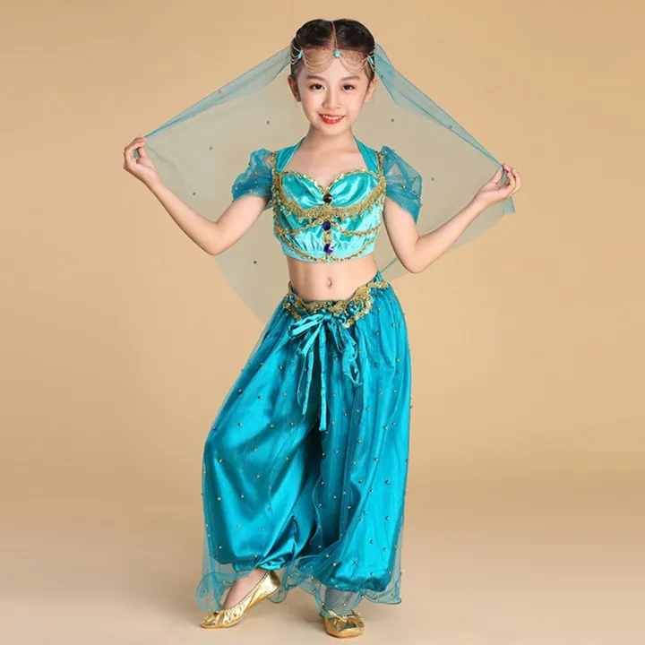 Girls Arabian Princess Jasmine Belly Dancing Set Kids Aladdin's Lamp ...