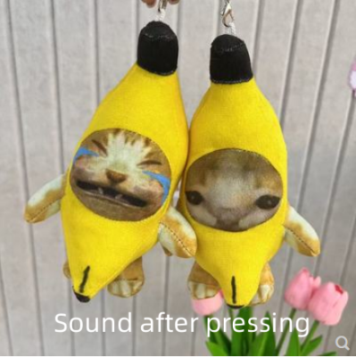 20cm Crying banana cat Crying cat meow with sound Funny voice keychain doll pendant