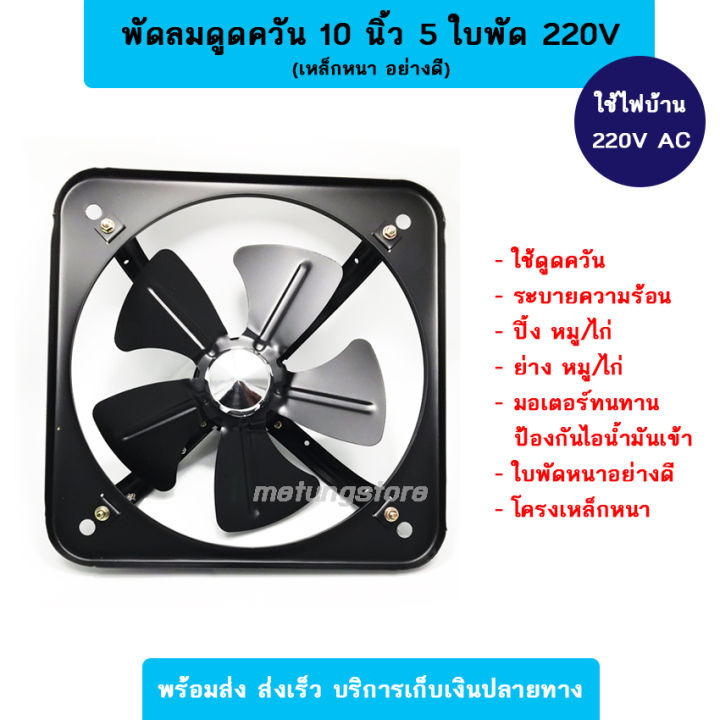 พัดลมดูดควัน-10-นิ้ว-220v-ไฟบ้าน-โครงเหล็ก-ใบเหล็ก-มอเตอร์ทนทาน-พัดลมร้านหมูปิ้ง-พัดลมร้านไก่ย่าง-พัดลมร้านอาหารตามสั่ง-38w-ลมแรง-เสียงเบา