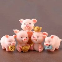 5 PCS Micro Pig Family Figurine เครื่องประดับเรซิ่น Miniature Mini รูปปั้นสัตว์บอนไซตกแต่ง Garden Home Decor-gnxk