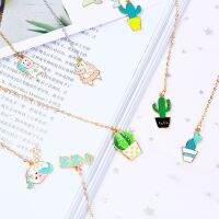 New Cartoon Cactus Pendant Paper Bookmarks Chain Clip Metal Book Markers Presents