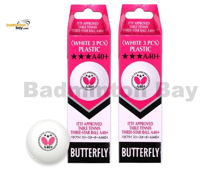 Butterfly 3Star A40+ Plastic Table Tennis Ping Pong White Ball 40mm (6