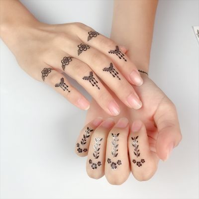 【YF】 1PC Henna Tattoo Tempororary Waterproof Sticker Henne Finger Tail Black Lace Girl Personality  Disposable