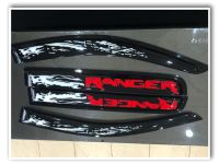 กันสาด Ford Ranger 2012-2015-2018 4 ประตู พื้นดำลายโคลนขาวโลโก้ Ranger  สีแดง