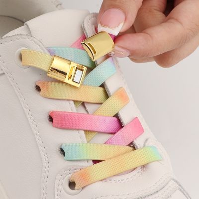 【LZ】▪¤  Cadarços de metal magnético para tênis cadarços coloridos cadarços elásticos convenientes sem laço sapatos acessórios de renda novos 1 par