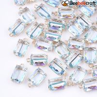 2pc Transparent Glass Pendants for DIY Jewelry Making with Brass Findings Faceted Rectangle AB Color Plated