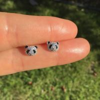 Harong Diamond Panda Stud Earrings Fashion Silver Plated Enamel Crystal Earrings Jewelry for Girl Woman Christmas Present