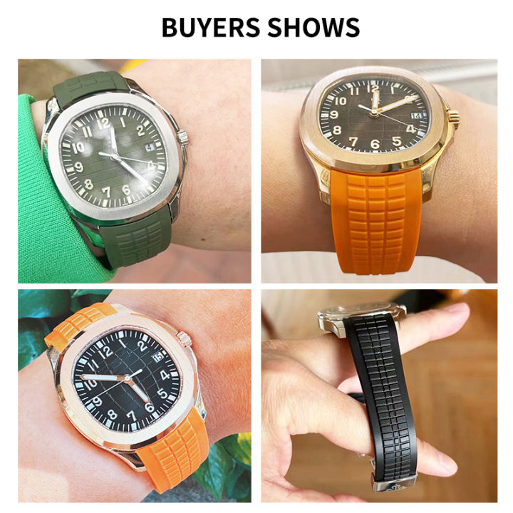 นำเข้า21มม-สายนาฬิกาซิลิโคนกันเหงื่อสำหรับ-patek-philippe-5167r-grenade-aquanaut-series-เหล็กเล็บนูนสายนาฬิกา