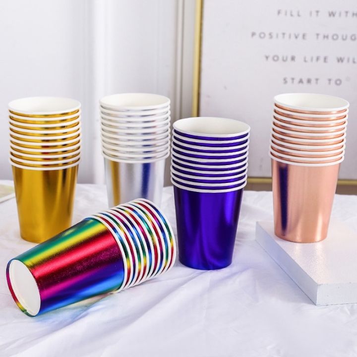 colorful-gilding-cup-disposable-party-paper-cup-tableware-birthday-party-dinner-plate-cup