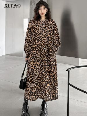 XITAO Dress Vintage Loose Full Sleeve Leopard Print Dress